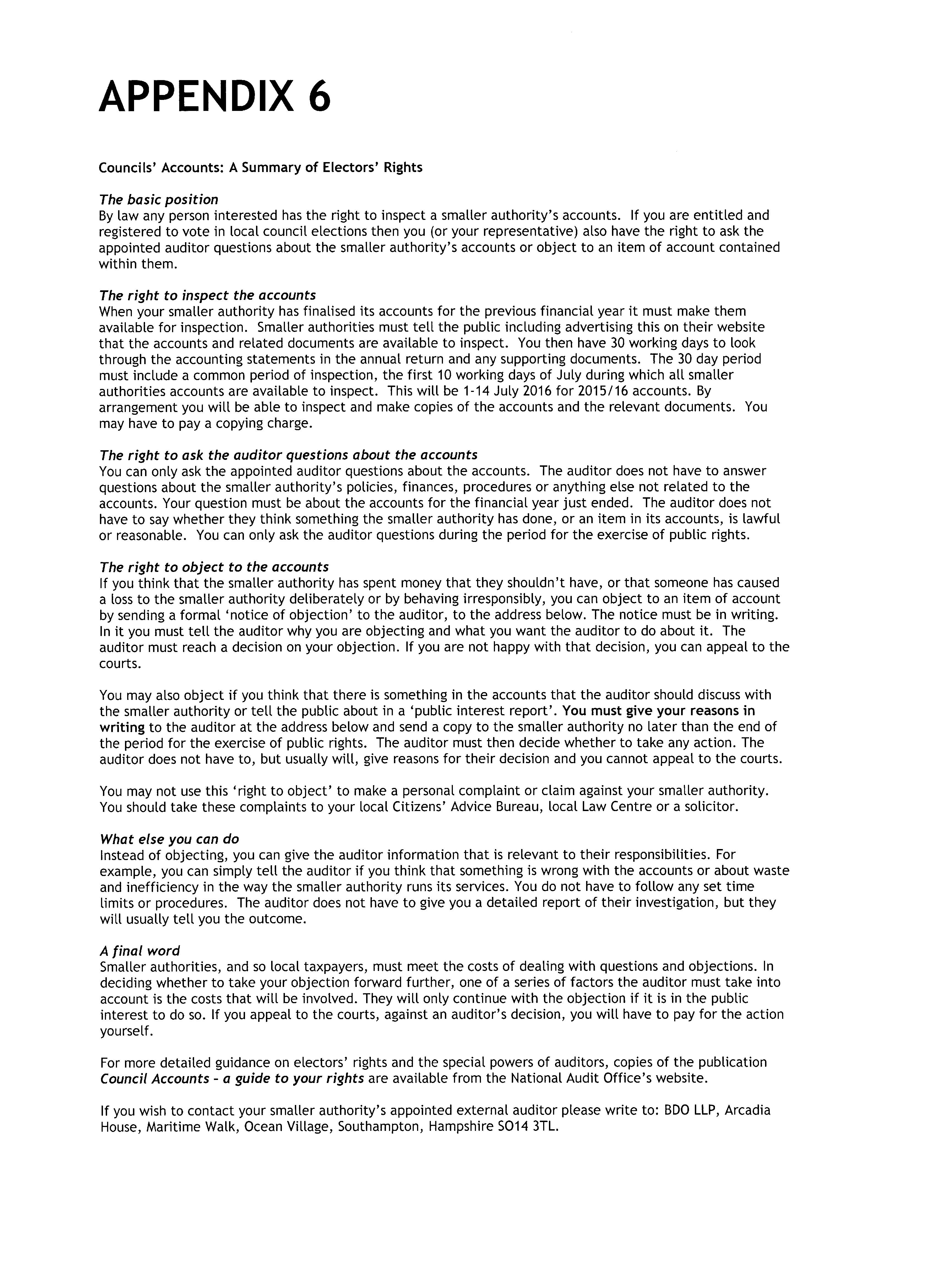 Summary of Rights Minstead Village